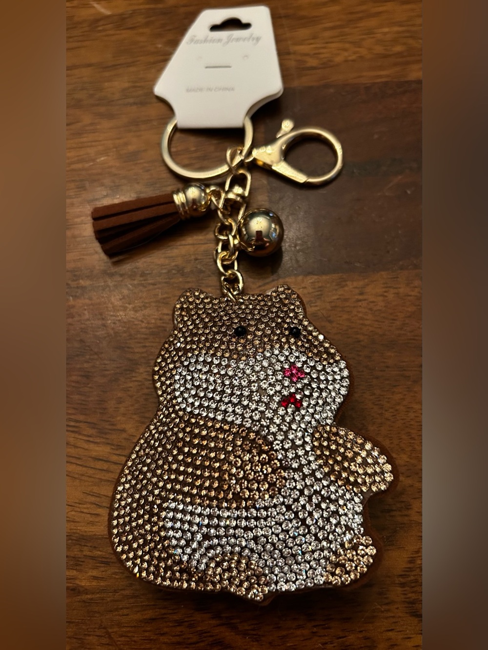 Fashion Jewelry Gold and Brown Crystal Hamster 🐹 Bag Charm Keychain with Tassel